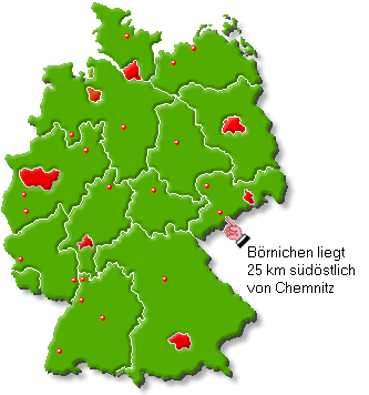 Deutschlandkarte mit Börnichen (25km südöstlich von Chemnitz)